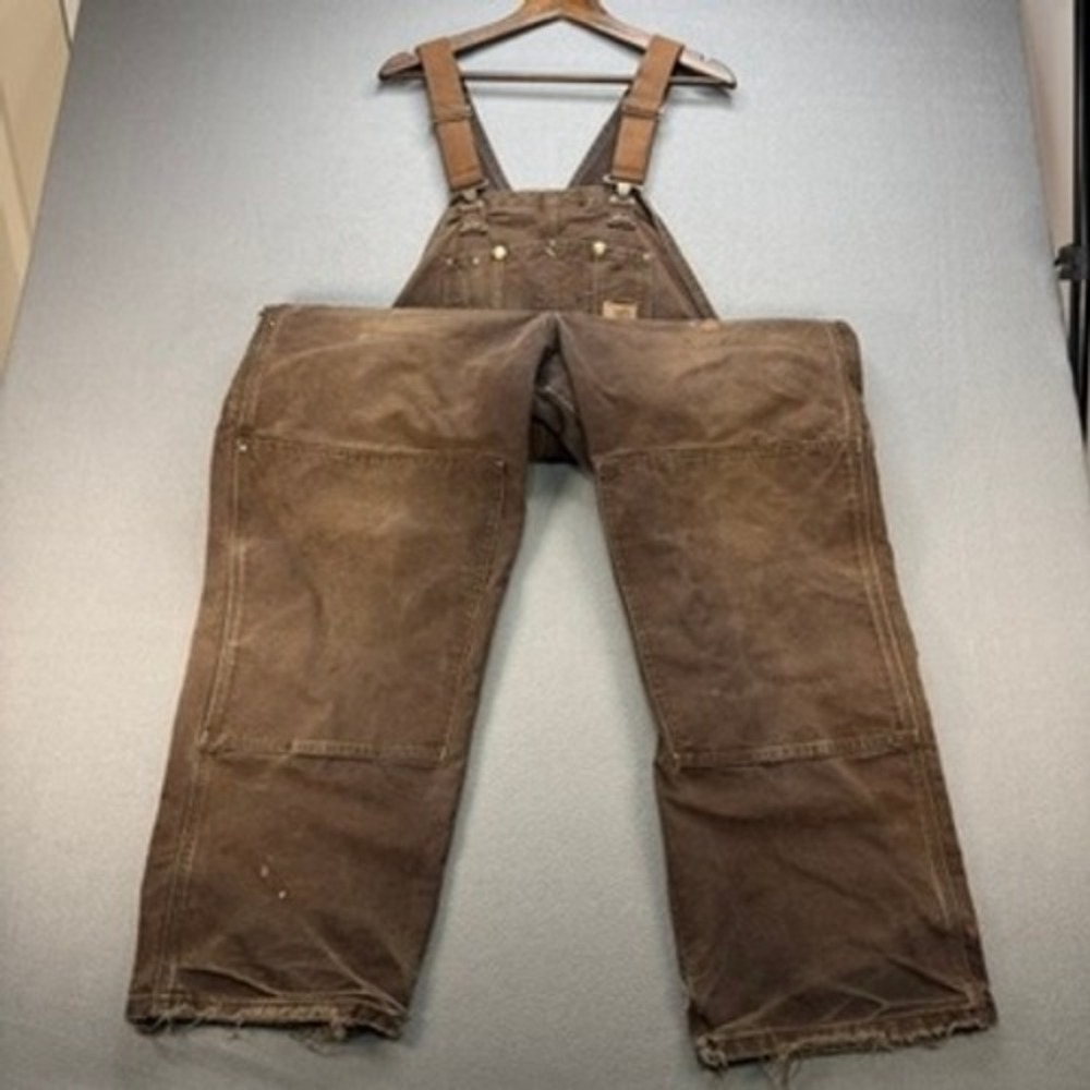 Carhartt R06 DKB Duck Double Front Logger Overalls FIT 44X28 Brown Canvas Bib